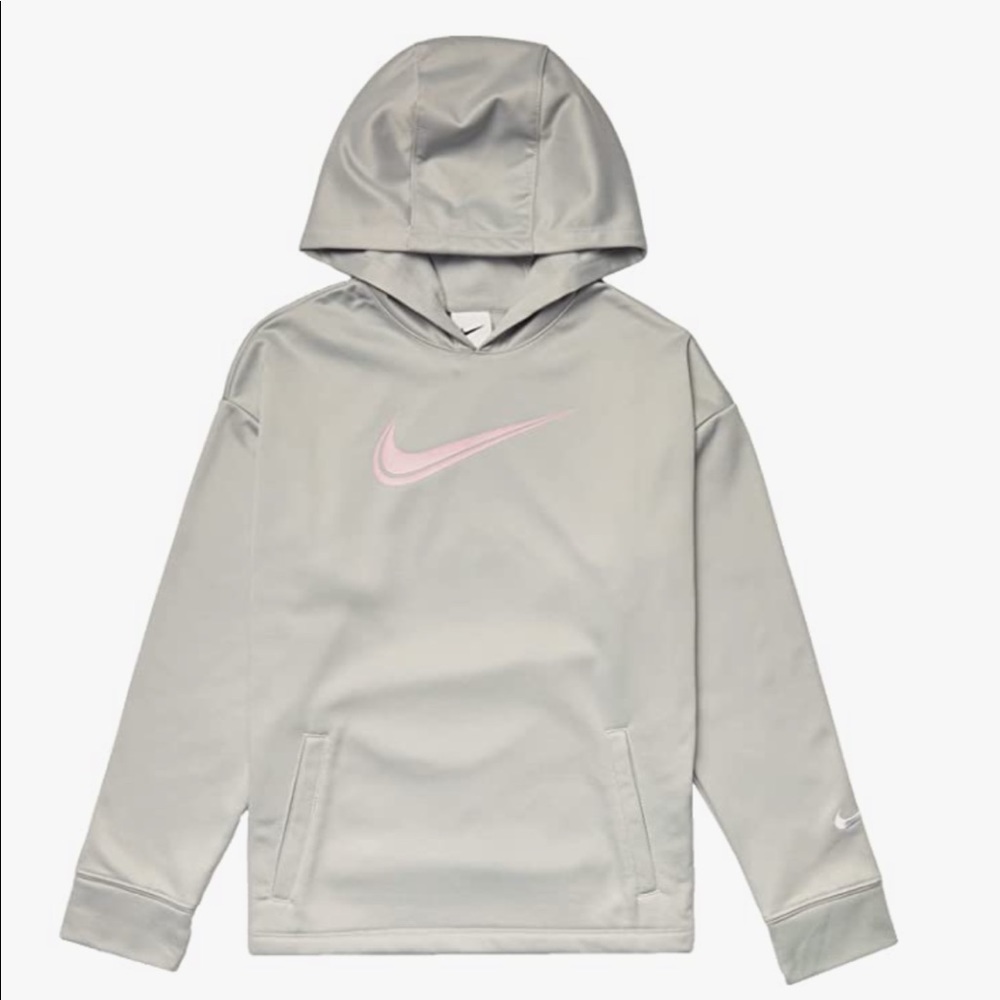 Nike Girls Hoodie Therma-Fit Medium M Gray Pink Thumb Hole New NWT